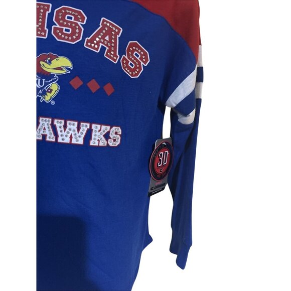 NWT Kansas Jayhawks Colosseum Girls Blue Logo Hooded T-Shirt M - Picture 3 of 6